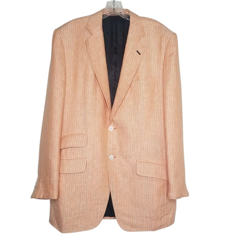 Marzoni Astor & Black Peach Pinstripe Linen Sportcoat Bespoke Blazer sz 42 Italy